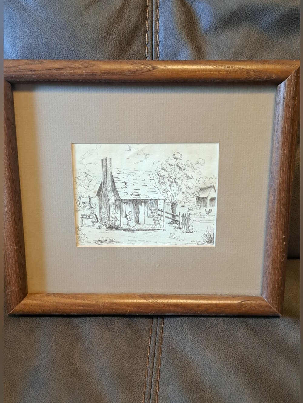 Pencil sketch by Belle Schott Country Cottage Chickens Sleeping Dog Southern Art
